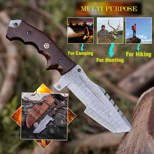Handmade Damascus Hunting Knife With Rosewood Handle Gift For Father Wedding Gift Tracker Knife Birthday Gift Anniversary Gift Camping knife