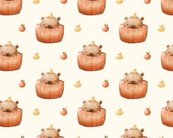 Cute Capybara Animal Pattern Cotton Fabric Pure Cotton DIY Fabric GIFT-By Half Yard