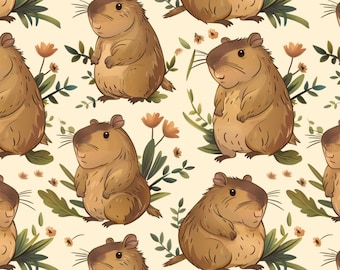Kawaii Capybara Fabric Anime Cartoon Cute Animals Pattern Cotton Fabric Sold By Half Yard