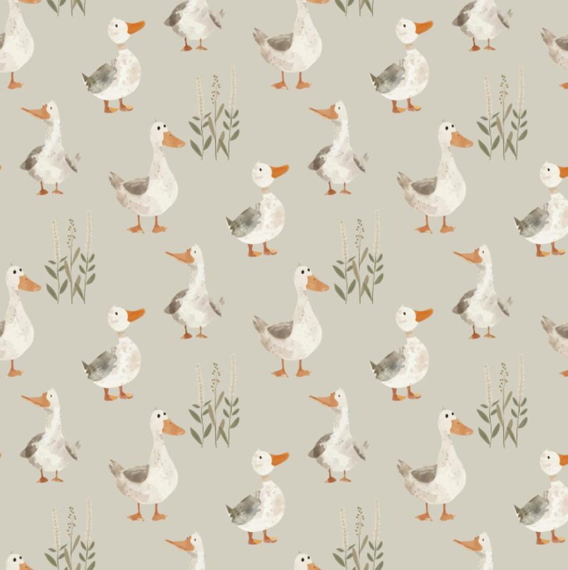 Vintage Watercolor Duck Pattern Cotton Fabric DIY Fabric Gift-by Half ...