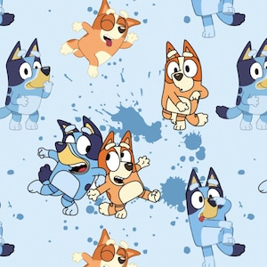 Bluey Blauer Hund Und Bingo Stoff Anime Cartoon Süßes Bluey Familie Muster Baumwollstoff Verkauft Durch einen halben Hof