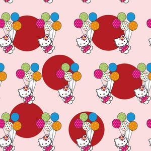 Cute Ballon Kitty Cat Pink Cartoon Fabric Cotton Fabric DIY Fabric GIFT-By Half Yard