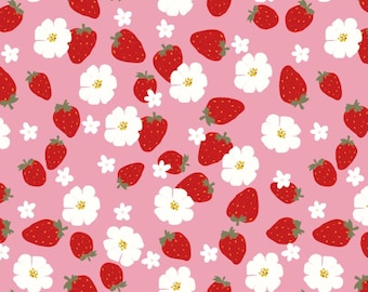 Spring Strawberry Floral Pattern Design Floral Fabric DIY Fabric GIFT-By Half Yard
