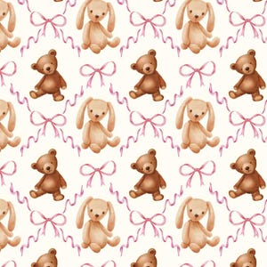 Cute Bow Bear Cartoon Fabric Long Ears Bear Fabric Pure Cotton DIY Fabric GIFT-By Half Yard