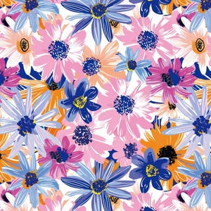 Abstract Color Collision Chrysanthemum Floral Pattern Cotton Fabric Sold By Half Yard