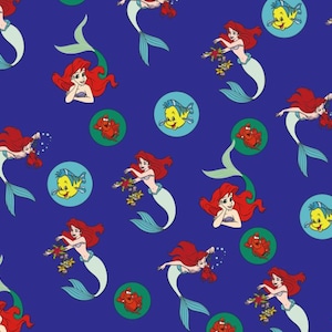 Cute Mermaid Pattern Cartoon Fabric Pure Cotton Fabric DIY Fabric GIFT-By Half Yard