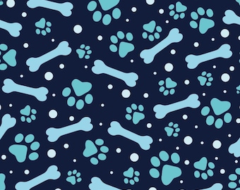 Paw & Bone Print Cartoon Cotton Fabric  DIY Fabric GIFT-By Half Yard