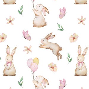 Cute Bunny Cartoon Soft Cotton Fabric DIY Fabric Sold By Half Yard