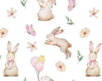 Cute Bunny Cartoon Soft Cotton Fabric DIY Fabric Sold By Half Yard