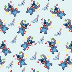 Lachender Stich Glückliches Muster Lilo Cartoon Stoff Reiner Baumwollstoff DIY Stoff GESCHENK - Halber Hof