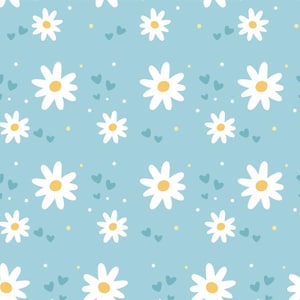 Tissu pur coton à motif floral marguerite bleue