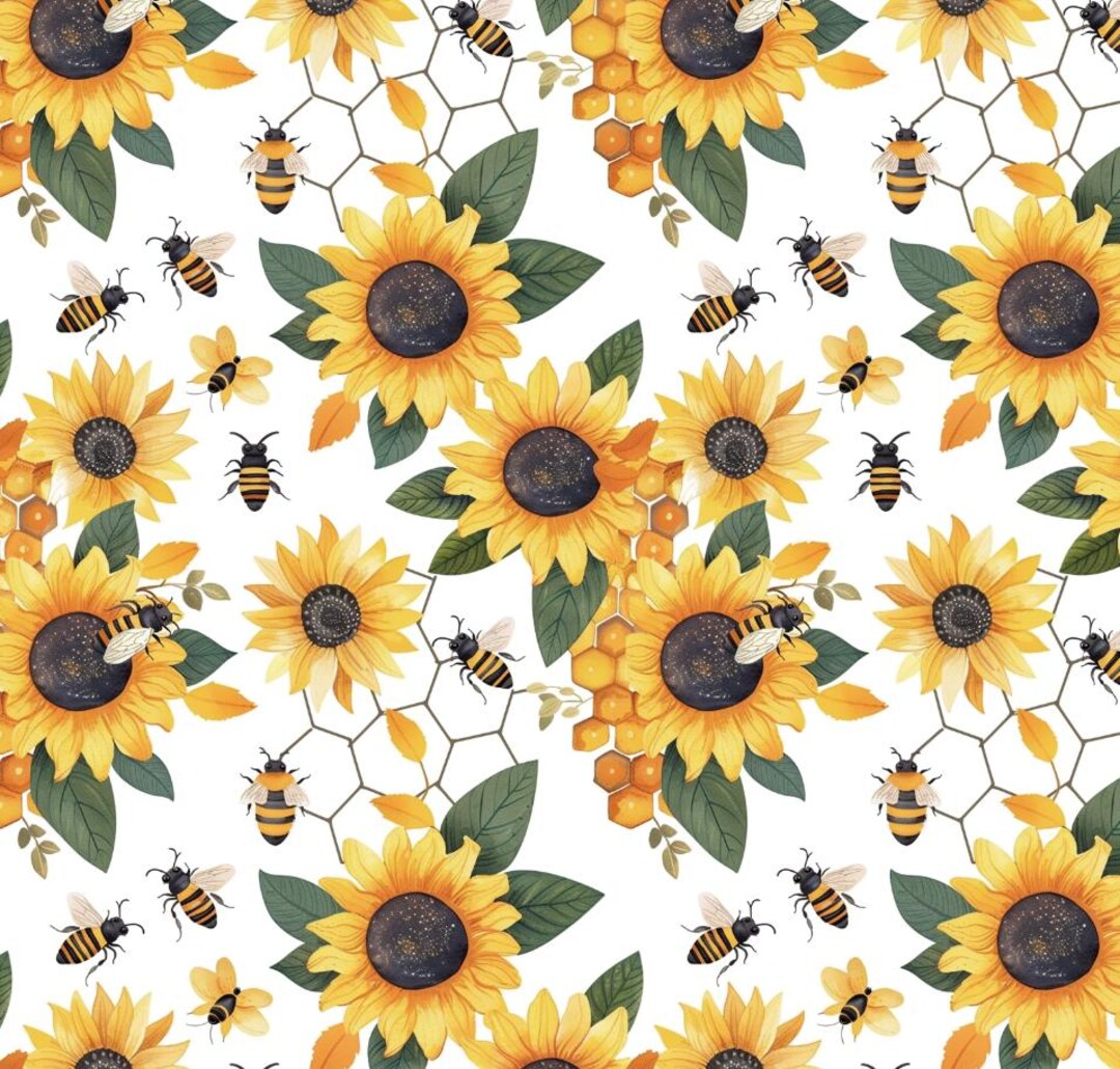 Sunflowers and Honey Bees Floral Fabric Cotton Fabric DIY Fabric Gift ...