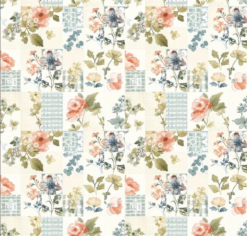 Spring Fabric Panel Patterns Spring Floral Patchwork Pattern Design Floral Fabric Cotton Fabric DIY ...