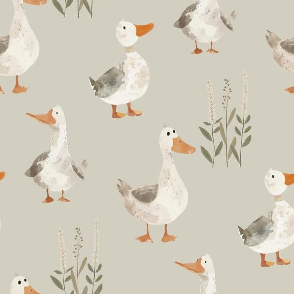 Vintage Watercolor Duck Pattern Cotton Fabric DIY Fabric GIFT-By Half Yard