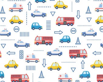 Cartoon Car Pattern Pure Cotton Fabric-Transportation Route DIY Cute Pattern Cotton Fabric Sold By Half Yard