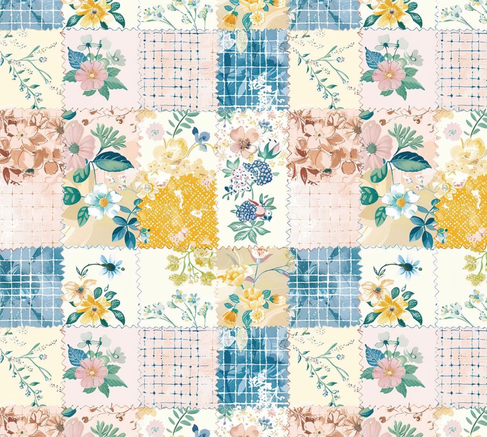 Spring Patchwork Pattern 31 Spring Patchwork Floral Design Pattern Cartoon Cotton Fabric DIY Fabric ...