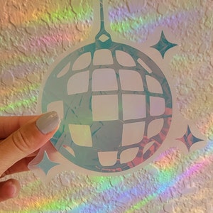 Let&#39;s Disco Suncatcher // Suncatcher Sticker, Disco Ball Sticker, Window Decal, Rainbow Maker, Rainbow Window Sticker