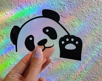 Waving Panda Suncatcher // Window Decal, Suncatcher Sticker, Rainbow Maker, Animal Window Sticker, Suncatcher Sticker, Window Art