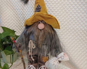 MADE TO ORDER Handmade Wizard Gnome – Scandinavian Forest Decor with Yellow Hat