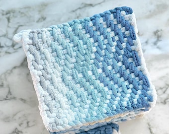 Potholder | Hot Pad | Coaster | Trivet | Handwoven | 100% Cotton | Housewarming Gift | Decor | Coastal Decor | Chic Kitchen Textile |