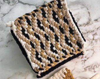 Pannenlap | Hot Pad | Onderzetter | Onderzetter | Handgeweven | 100% katoen | Handgemaakt | Decoratie | Pannenlap met weefgetouw | Chique keukentextiel | Geweldig cadeau |