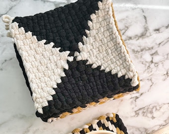 Pannenlap | Hot Pad | Onderzetter | Onderzetter | Handgeweven | 100% katoen | Handgemaakt | Decoratie | Pannenlap met weefgetouw | Chique keukentextiel | Geweldig cadeau |