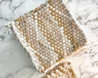 Pannenlap | Hot Pad | Onderzetter | Onderzetter | Handgeweven | 100% katoen | Handgemaakt | Decoratie | Pannenlap met weefgetouw | Chique keukentextiel | Geweldig cadeau |