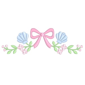 Seashell Bow Digital Embroidery Design, Coquette SeashellMachine Embroidery File, Floral Bow Digital Embroidery