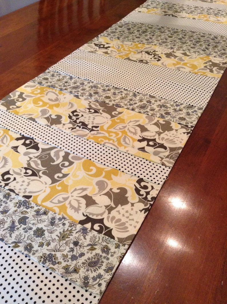Gray and Yellow Table Runner Farmhouse Grey Paisley Runner Etsy