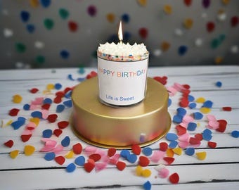 Grattis på födelsedagen strösselljus, sött godis sojavaxljus