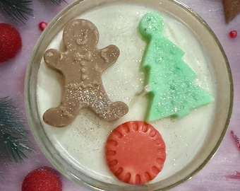 Gingerbread Man Peppermint Candle with Christmas Tree | Handmade Holiday Candle | Festive Winter Decor Gift