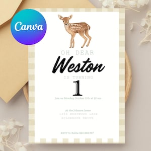Adorabili biglietti di compleanno per cacciatori "Oh Dear" modello Canva stampabile e modificabile