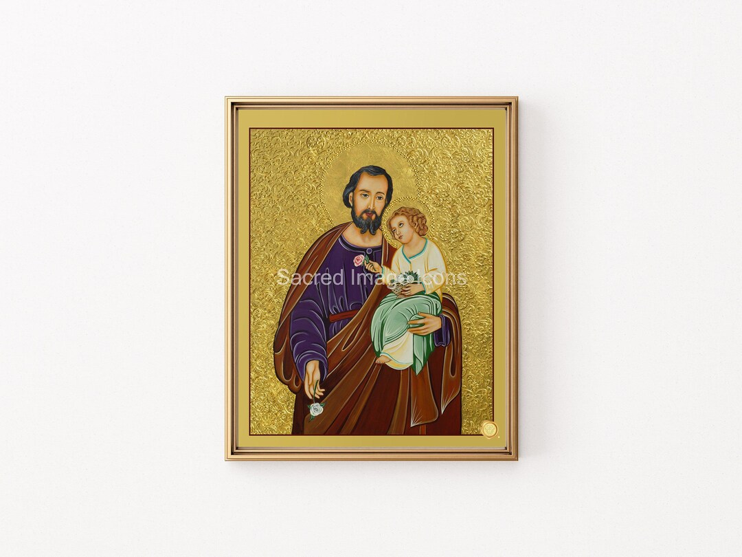 イコンスタイル 聖ヨセフと幼子イエス 絵画 聖ヨセフと幼子イエス 2 版画 | 聖なるイメージアイコン - Etsy 日本