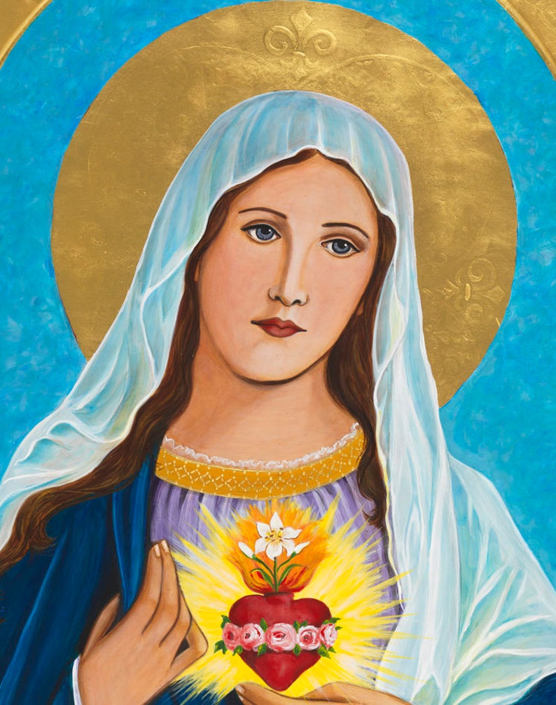 Immaculate Heart of Mary Ready to Frame Print Catholic Art Etsy