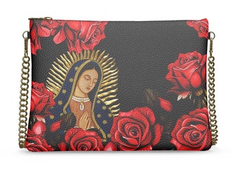 Our Lady of Guadalupe with Roses Genuine Leather Crossbody Bag |  Sacred Image Icons