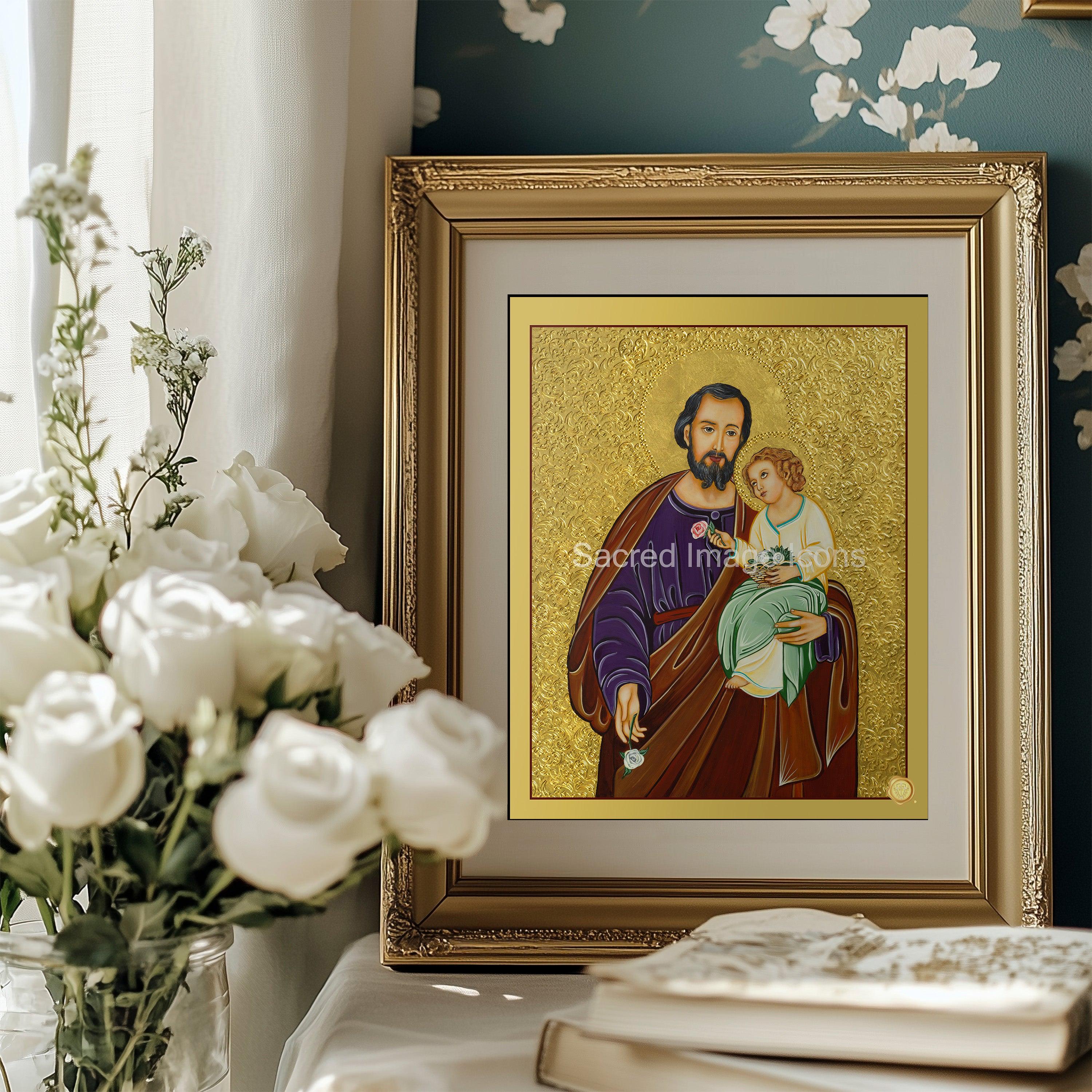 イコンスタイル 聖ヨセフと幼子イエス 絵画 聖ヨセフと幼子イエス - Etsy 日本