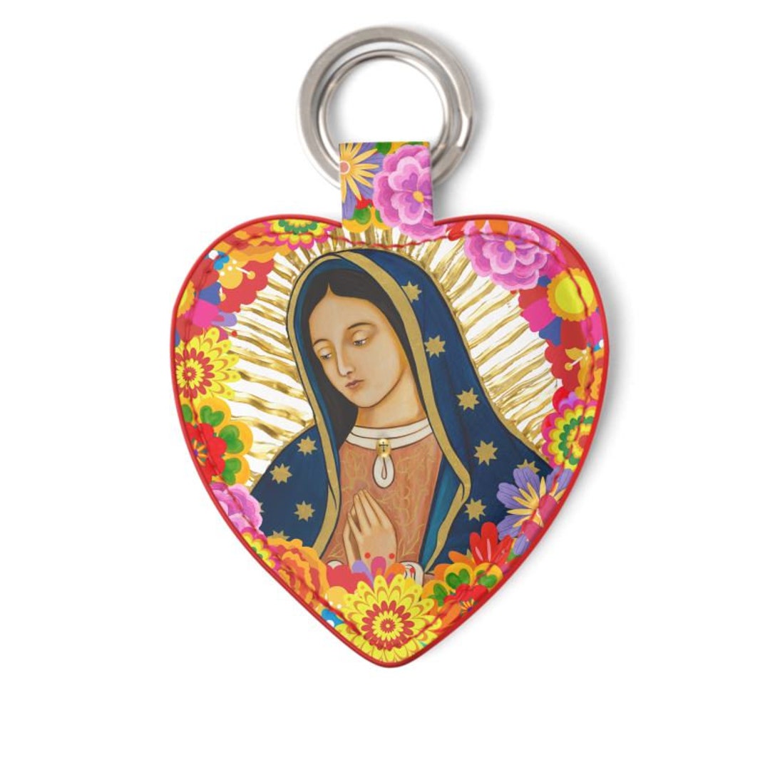 Our Lady of Guadalupe Genuine Leather Keyring Bright Flowers Our Lady of Guadalupe Genuine Leather Keyring Bright Flowers