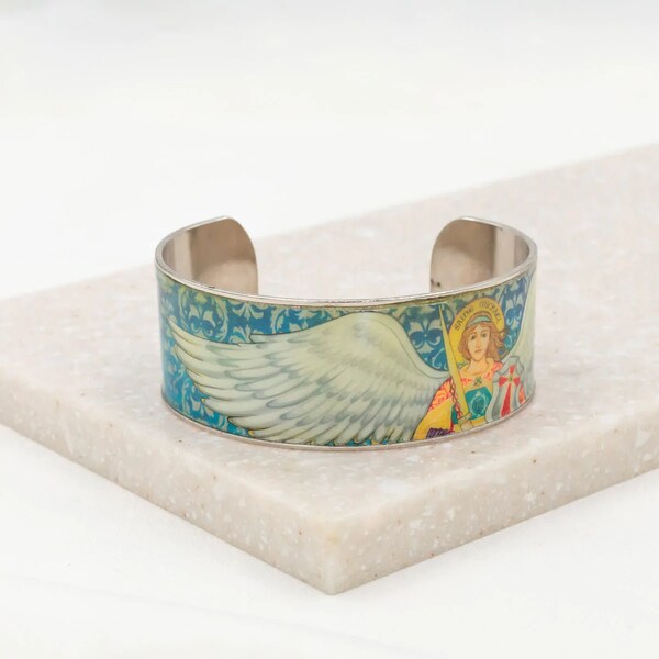 Saint Michael Archangel Cuff Protection Bracelet | SAINT CUFF BRACELET | Religious Jewelry | Catholic Charm Gift with Inspirational Card
