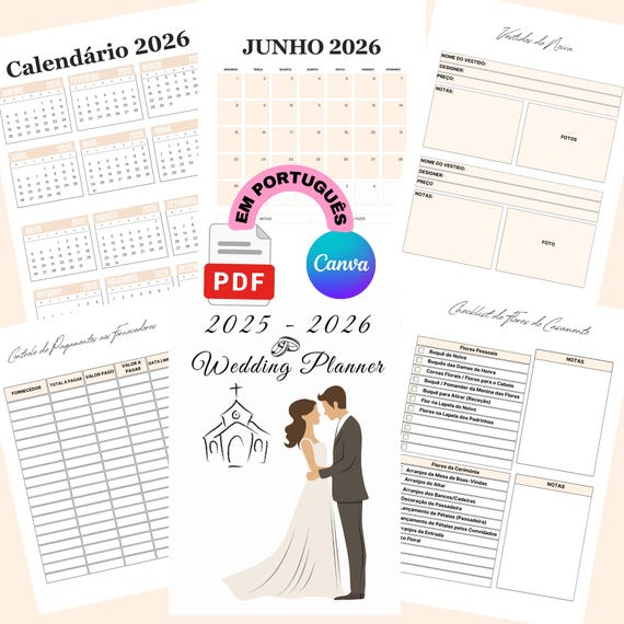 Wedding Planner 2025-2026 | Organizer and Budget | Printable PDF | Editable  in Canva | PLR MRR | Wedding Planning