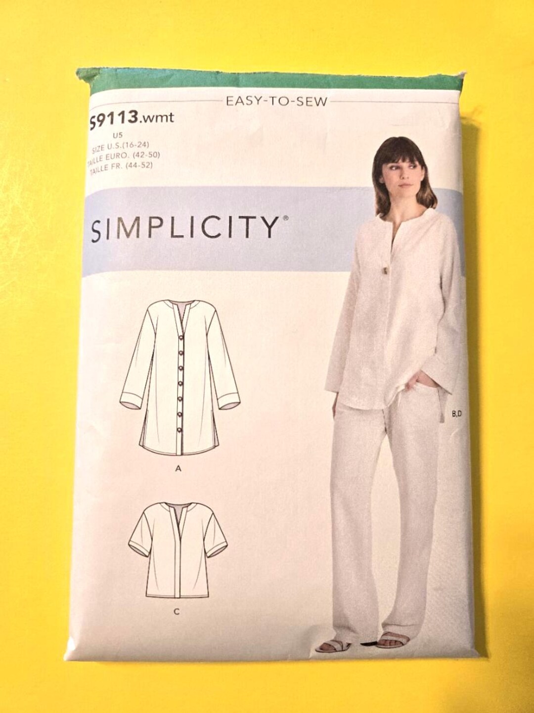 Simplicity 9113 Sewing Pattern, Ladies Top, Shirt, and Pants. Cut to ...