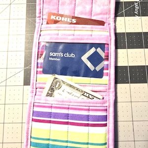 2 Pocket mini wallet with clear ID pocket. Cam snap Closure. Finished size 4&quot; x 4.75&quot;