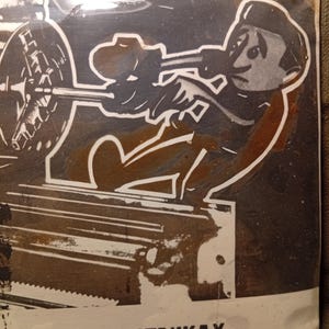 Vintage Rotes Sicherheitsschild | Metallbearbeitungsmaschine Warnung Poster | UDSSR 1980er Jahre Industrie Dekor | Retro Fabrikschild | Kalter Krieg-Ära
