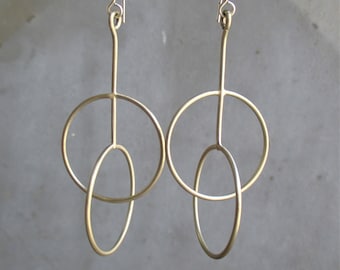 Geometric earrings, 3D earrings, Minimalist jewelry, Long earrings, Silver earrings, 3D jewellery, Circle earrings,  Contemporary jewelry