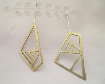 Geometric earrings, Triangle earrings, Bauhaus earrings, Minimal long earrings, Contemporary abstract earrings, Mismatched earrings