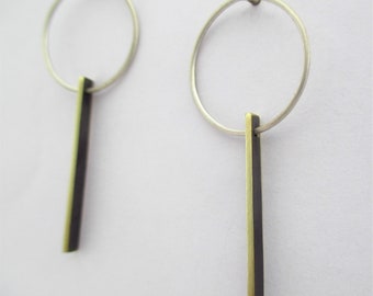 Geometric earrings, Minimal Jewelry, Minimalist Earrings, Open circle stud earrings, Sterling Silver earrings, Matte brass, Handmade Item