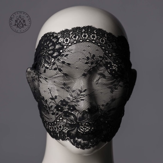 Lace mask / Versatile black lace mask / full face lace veil or | Etsy