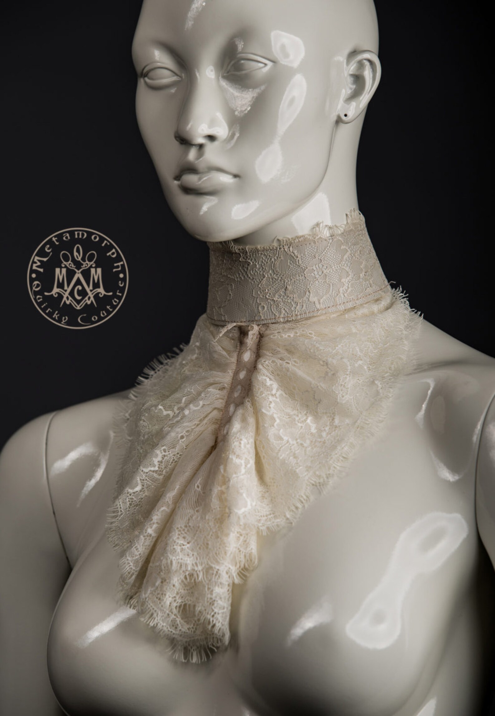 Lace Jabot / Ivory eyelash lace / Tall collar / Ruffled lace Etsy