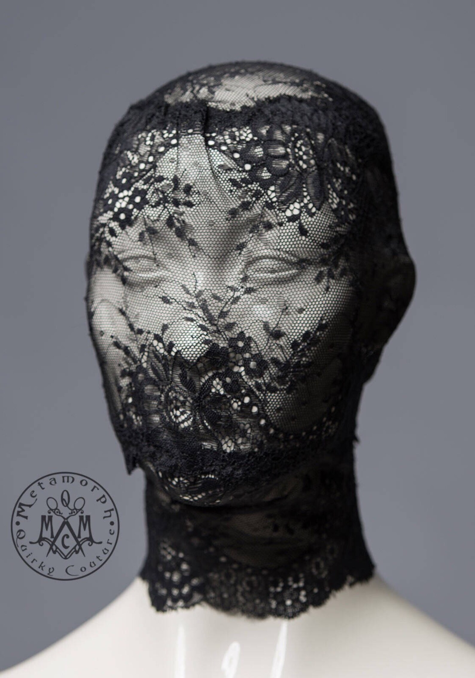Black lace head mask / Full face lace mask / Pseudo blindfold Etsy