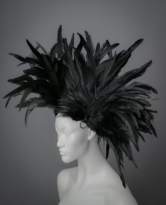 Black Feather Mohawk Headpiece 
