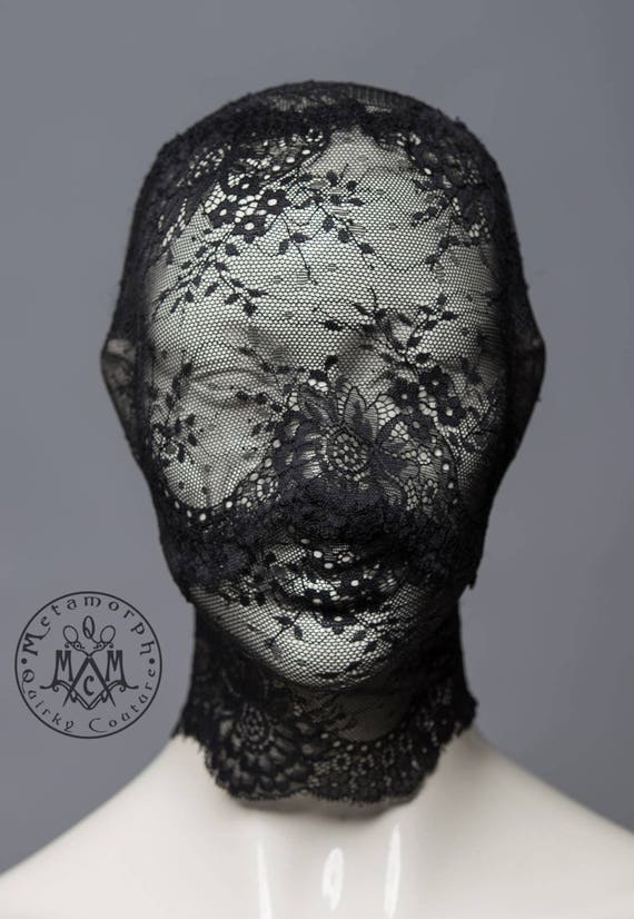 Black lace head mask / Full face lace mask / Pseudo blindfold Etsy